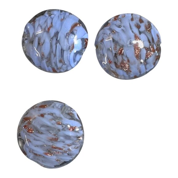 Handcrafted Lampwork Glass Beads - Set Of 7 - Blue & Copper Swirls Flat Discs - Picture 3 of 6
